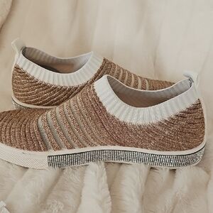 bernie mev. Women's Tan and White Slip-On Sneakers